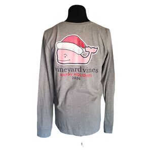 VINEYARD VINES Santa Christmas Holiday 2016 Gray Cotton Long Sleeve womens Small